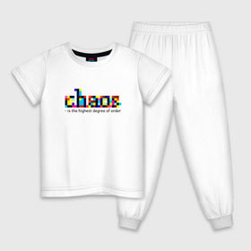 Детская пижама хлопок с принтом Хаос - высшая степень порядка , 100% хлопок |  брюки и футболка прямого кроя, без карманов, на брюках мягкая резинка на поясе и по низу штанин
 | chaos | order | pixel | science | пиксели | порядок | сериал | хаос | цитата