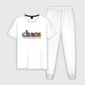 Мужская пижама хлопок с принтом Хаос - высшая степень порядка , 100% хлопок | брюки и футболка прямого кроя, без карманов, на брюках мягкая резинка на поясе и по низу штанин
 | chaos | order | pixel | science | пиксели | порядок | сериал | хаос | цитата