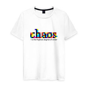 Мужская футболка хлопок с принтом Хаос- высшая степень порядка. , 100% хлопок | прямой крой, круглый вырез горловины, длина до линии бедер, слегка спущенное плечо. | chaos | order | pixel | science | пиксели | порядок | сериал | хаос | цитата