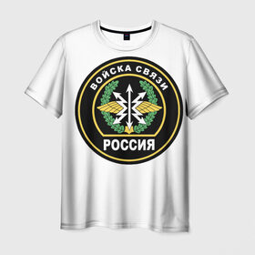 Мужская футболка 3D с принтом Войска связи , 100% полиэфир | прямой крой, круглый вырез горловины, длина до линии бедер | 