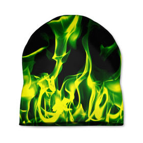 Шапка 3D с принтом Зелёный огонь , 100% полиэстер | универсальный размер, печать по всей поверхности изделия | пламя | черный | яркий