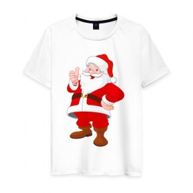 Мужская футболка хлопок с принтом Новый год Санта Клаус , 100% хлопок | прямой крой, круглый вырез горловины, длина до линии бедер, слегка спущенное плечо. | 