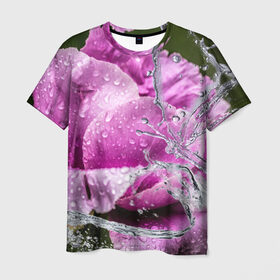 Мужская футболка 3D с принтом Душа цветов , 100% полиэфир | прямой крой, круглый вырез горловины, длина до линии бедер | Тематика изображения на принте: бабочка | букет | вода | девушки | душа | красота | прелесть | роза | розы | цветы