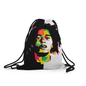 Рюкзак-мешок 3D с принтом Bob Marley , 100% полиэстер | плотность ткани — 200 г/м2, размер — 35 х 45 см; лямки — толстые шнурки, застежка на шнуровке, без карманов и подкладки | Тематика изображения на принте: боб марли | поп арт