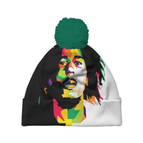 Шапка 3D c помпоном с принтом Bob Marley , 100% полиэстер | универсальный размер, печать по всей поверхности изделия | Тематика изображения на принте: боб марли | поп арт