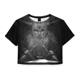 Женская футболка 3D укороченная с принтом Олаф , 100% полиэстер | круглая горловина, длина футболки до линии талии, рукава с отворотами | league of legends | lol | olaf | viking | викинг | лига легенд | лол | олаф