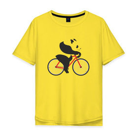 Мужская футболка хлопок Oversize с принтом Панда на велосипеде , 100% хлопок | свободный крой, круглый ворот, “спинка” длиннее передней части | Тематика изображения на принте: велик | велосипед | медведь | мишка | панда