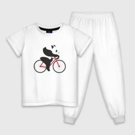 Детская пижама хлопок с принтом Панда на велосипеде , 100% хлопок |  брюки и футболка прямого кроя, без карманов, на брюках мягкая резинка на поясе и по низу штанин
 | Тематика изображения на принте: велик | велосипед | медведь | мишка | панда