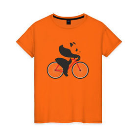 Женская футболка хлопок с принтом Панда на велосипеде , 100% хлопок | прямой крой, круглый вырез горловины, длина до линии бедер, слегка спущенное плечо | велик | велосипед | медведь | мишка | панда