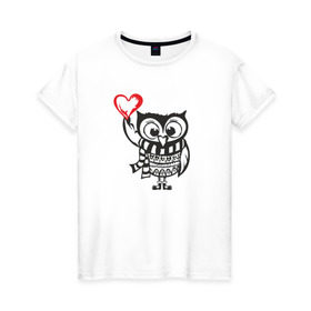 Женская футболка хлопок с принтом Сова с сердцем , 100% хлопок | прямой крой, круглый вырез горловины, длина до линии бедер, слегка спущенное плечо | owl | сова | совушка