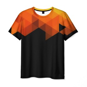 Мужская футболка 3D с принтом Trianse , 100% полиэфир | прямой крой, круглый вырез горловины, длина до линии бедер | оранжевый | полигон | треугольники | черный
