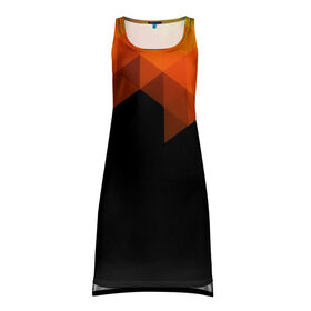 Платье-майка 3D с принтом Trianse , 100% полиэстер | полуприлегающий силуэт, широкие бретели, круглый вырез горловины, удлиненный подол сзади. | оранжевый | полигон | треугольники | черный