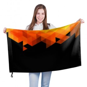 Флаг 3D с принтом Trianse , 100% полиэстер | плотность ткани — 95 г/м2, размер — 67 х 109 см. Принт наносится с одной стороны | оранжевый | полигон | треугольники | черный