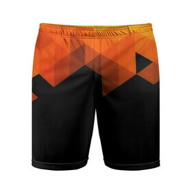 Мужские шорты 3D спортивные с принтом Trianse ,  |  | оранжевый | полигон | треугольники | черный