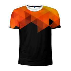 Мужская футболка 3D спортивная с принтом Trianse , 100% полиэстер с улучшенными характеристиками | приталенный силуэт, круглая горловина, широкие плечи, сужается к линии бедра | оранжевый | полигон | треугольники | черный