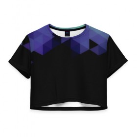 Женская футболка 3D укороченная с принтом Trianse Blue , 100% полиэстер | круглая горловина, длина футболки до линии талии, рукава с отворотами | blue | абстракция | бумага | геометрия | грани | изгиб | линии | оптические | полигоны | полосы | постель | розовый | синий | сочетания | текстура | треугольники