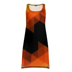 Платье-майка 3D с принтом Trianse Orange , 100% полиэстер | полуприлегающий силуэт, широкие бретели, круглый вырез горловины, удлиненный подол сзади. | Тематика изображения на принте: оранжевый | полигоны | треугольники | черный