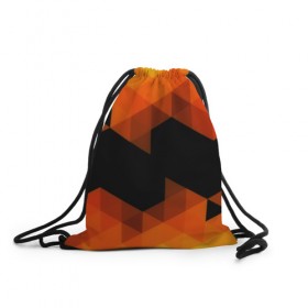 Рюкзак-мешок 3D с принтом Trianse Orange , 100% полиэстер | плотность ткани — 200 г/м2, размер — 35 х 45 см; лямки — толстые шнурки, застежка на шнуровке, без карманов и подкладки | Тематика изображения на принте: оранжевый | полигоны | треугольники | черный