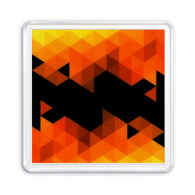 Магнит 55*55 с принтом Trianse Orange , Пластик | Размер: 65*65 мм; Размер печати: 55*55 мм | Тематика изображения на принте: оранжевый | полигоны | треугольники | черный