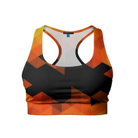 Женский спортивный топ 3D с принтом Trianse Orange , 82% полиэстер, 18% спандекс Ткань безопасна для здоровья, позволяет коже дышать, не мнется и не растягивается |  | оранжевый | полигоны | треугольники | черный