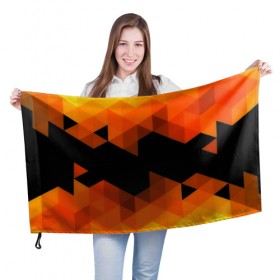 Флаг 3D с принтом Trianse Orange , 100% полиэстер | плотность ткани — 95 г/м2, размер — 67 х 109 см. Принт наносится с одной стороны | оранжевый | полигоны | треугольники | черный