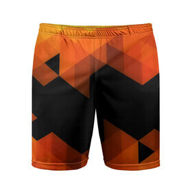 Мужские шорты 3D спортивные с принтом Trianse Orange ,  |  | оранжевый | полигоны | треугольники | черный