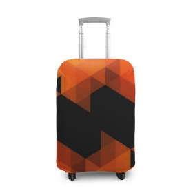 Чехол для чемодана 3D с принтом Trianse Orange , 86% полиэфир, 14% спандекс | двустороннее нанесение принта, прорези для ручек и колес | оранжевый | полигоны | треугольники | черный