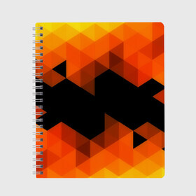 Тетрадь с принтом Trianse Orange , 100% бумага | 48 листов, плотность листов — 60 г/м2, плотность картонной обложки — 250 г/м2. Листы скреплены сбоку удобной пружинной спиралью. Уголки страниц и обложки скругленные. Цвет линий — светло-серый
 | Тематика изображения на принте: оранжевый | полигоны | треугольники | черный