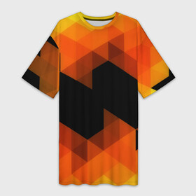Платье-футболка 3D с принтом Trianse Orange ,  |  | оранжевый | полигоны | треугольники | черный