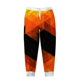 Мужские брюки 3D с принтом Trianse Orange , 100% полиэстер | манжеты по низу, эластичный пояс регулируется шнурком, по бокам два кармана без застежек, внутренняя часть кармана из мелкой сетки | Тематика изображения на принте: оранжевый | полигоны | треугольники | черный