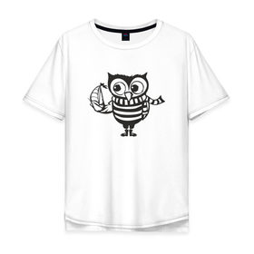Мужская футболка хлопок Oversize с принтом Сова с корабликом , 100% хлопок | свободный крой, круглый ворот, “спинка” длиннее передней части | bird | owl | няша | птица | сова | совунья | совушка | сыч