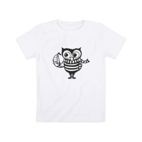 Детская футболка хлопок с принтом Сова с корабликом , 100% хлопок | круглый вырез горловины, полуприлегающий силуэт, длина до линии бедер | Тематика изображения на принте: bird | owl | няша | птица | сова | совунья | совушка | сыч