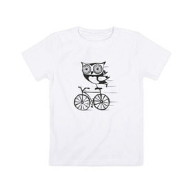 Детская футболка хлопок с принтом Сова на велосипеде , 100% хлопок | круглый вырез горловины, полуприлегающий силуэт, длина до линии бедер | bird | owl | няша | птица | сова | совунья | совушка | сыч