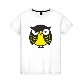 Женская футболка хлопок с принтом Сердитая сова , 100% хлопок | прямой крой, круглый вырез горловины, длина до линии бедер, слегка спущенное плечо | 