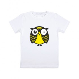 Детская футболка хлопок с принтом Офигевшая сова , 100% хлопок | круглый вырез горловины, полуприлегающий силуэт, длина до линии бедер | Тематика изображения на принте: bird | owl | няша | птица | сова | совунья | совушка | сыч