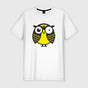Мужская футболка премиум с принтом Офигевшая сова , 92% хлопок, 8% лайкра | приталенный силуэт, круглый вырез ворота, длина до линии бедра, короткий рукав | bird | owl | няша | птица | сова | совунья | совушка | сыч