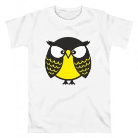 Мужская футболка хлопок с принтом Хмурая сова , 100% хлопок | прямой крой, круглый вырез горловины, длина до линии бедер, слегка спущенное плечо. | Тематика изображения на принте: bird | owl | няша | птица | сова | совунья | совушка | сыч