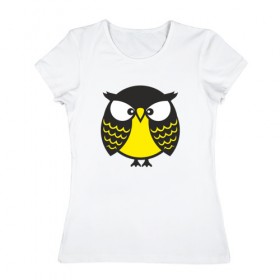 Женская футболка хлопок с принтом Хмурая сова , 100% хлопок | прямой крой, круглый вырез горловины, длина до линии бедер, слегка спущенное плечо | bird | owl | няша | птица | сова | совунья | совушка | сыч