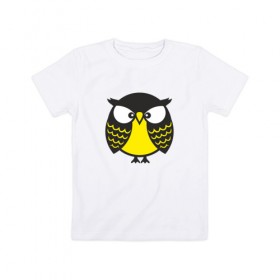 Детская футболка хлопок с принтом Хмурая сова , 100% хлопок | круглый вырез горловины, полуприлегающий силуэт, длина до линии бедер | bird | owl | няша | птица | сова | совунья | совушка | сыч