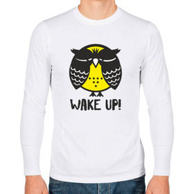 Мужской лонгслив хлопок с принтом Owl. Wake up! , 100% хлопок |  | bird | owl | няша | птица | сова | совунья | совушка | сыч