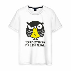 Мужская футболка хлопок с принтом Nerves owl , 100% хлопок | прямой крой, круглый вырез горловины, длина до линии бедер, слегка спущенное плечо. | Тематика изображения на принте: bird | owl | няша | птица | сова | совунья | совушка | сыч