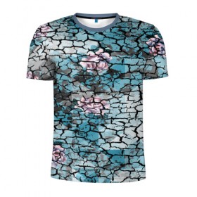 Мужская футболка 3D спортивная с принтом Цветочный узор , 100% полиэстер с улучшенными характеристиками | приталенный силуэт, круглая горловина, широкие плечи, сужается к линии бедра | мозаика | разноцветный | текстура | трещины | цветы