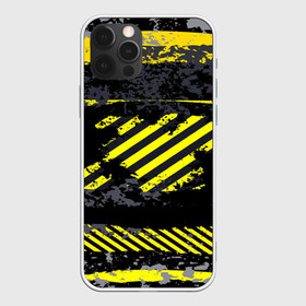 Чехол для iPhone 12 Pro Max с принтом Grunge Line , Силикон |  | желтый | полосы | серый | черный
