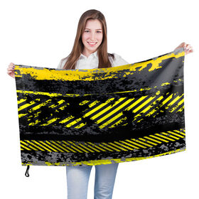 Флаг 3D с принтом Grunge Line , 100% полиэстер | плотность ткани — 95 г/м2, размер — 67 х 109 см. Принт наносится с одной стороны | желтый | полосы | серый | черный