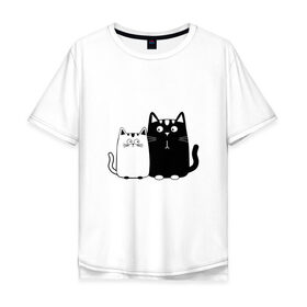 Мужская футболка хлопок Oversize с принтом Влюбленные коты , 100% хлопок | свободный крой, круглый ворот, “спинка” длиннее передней части | 14 февраля | влюбленным | девушке | кот | коты | котята. | кошка | любовь | мужчине | парню | подарок