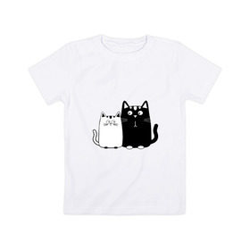 Детская футболка хлопок с принтом Влюбленные коты , 100% хлопок | круглый вырез горловины, полуприлегающий силуэт, длина до линии бедер | Тематика изображения на принте: 14 февраля | влюбленным | девушке | кот | коты | котята. | кошка | любовь | мужчине | парню | подарок
