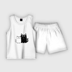 Детская пижама с шортами хлопок с принтом Влюбленные коты ,  |  | Тематика изображения на принте: 14 февраля | влюбленным | девушке | кот | коты | котята. | кошка | любовь | мужчине | парню | подарок