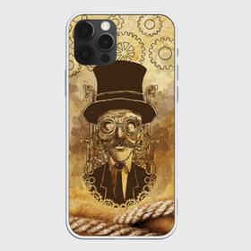 Чехол для iPhone 12 Pro Max с принтом Стимпанк человек , Силикон |  | steampunk | steampunk man | в цилиндре | в шляпе | канат | механизм | стимпанк | усы | человек