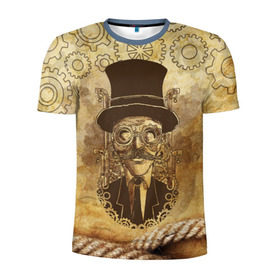 Мужская футболка 3D спортивная с принтом Стимпанк человек , 100% полиэстер с улучшенными характеристиками | приталенный силуэт, круглая горловина, широкие плечи, сужается к линии бедра | steampunk | steampunk man | в цилиндре | в шляпе | канат | механизм | стимпанк | усы | человек