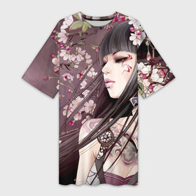 Платье-футболка 3D с принтом Девушка с оружием ,  |  | anime | beautiful | flowers | girl | guns | japanese | katana | piercing | sakura | spring | sword | tattoo | аниме | весна | девушка | катана | красивая | меч | оружие | пирсинг | сакура | тату | цветы | японская